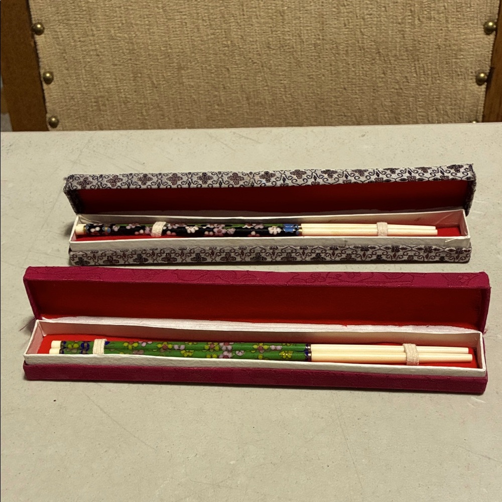 Vintage San Francisco Chinatown Chopsticks Set New Without Tags Cloisonné